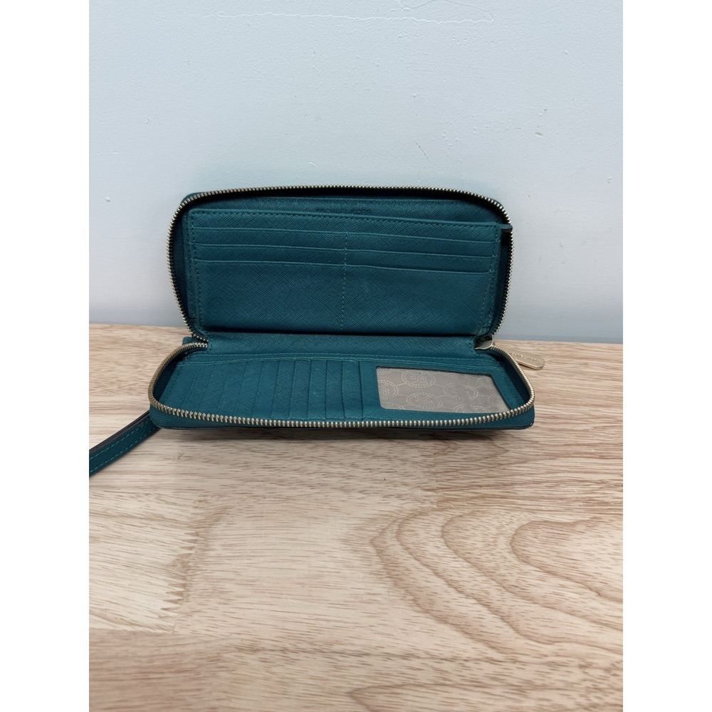 Michael Kors Silver Zip-Around Wallet‎ w/ Zipper Logo, Credit Card Teal #66 - Picture 5 of 9